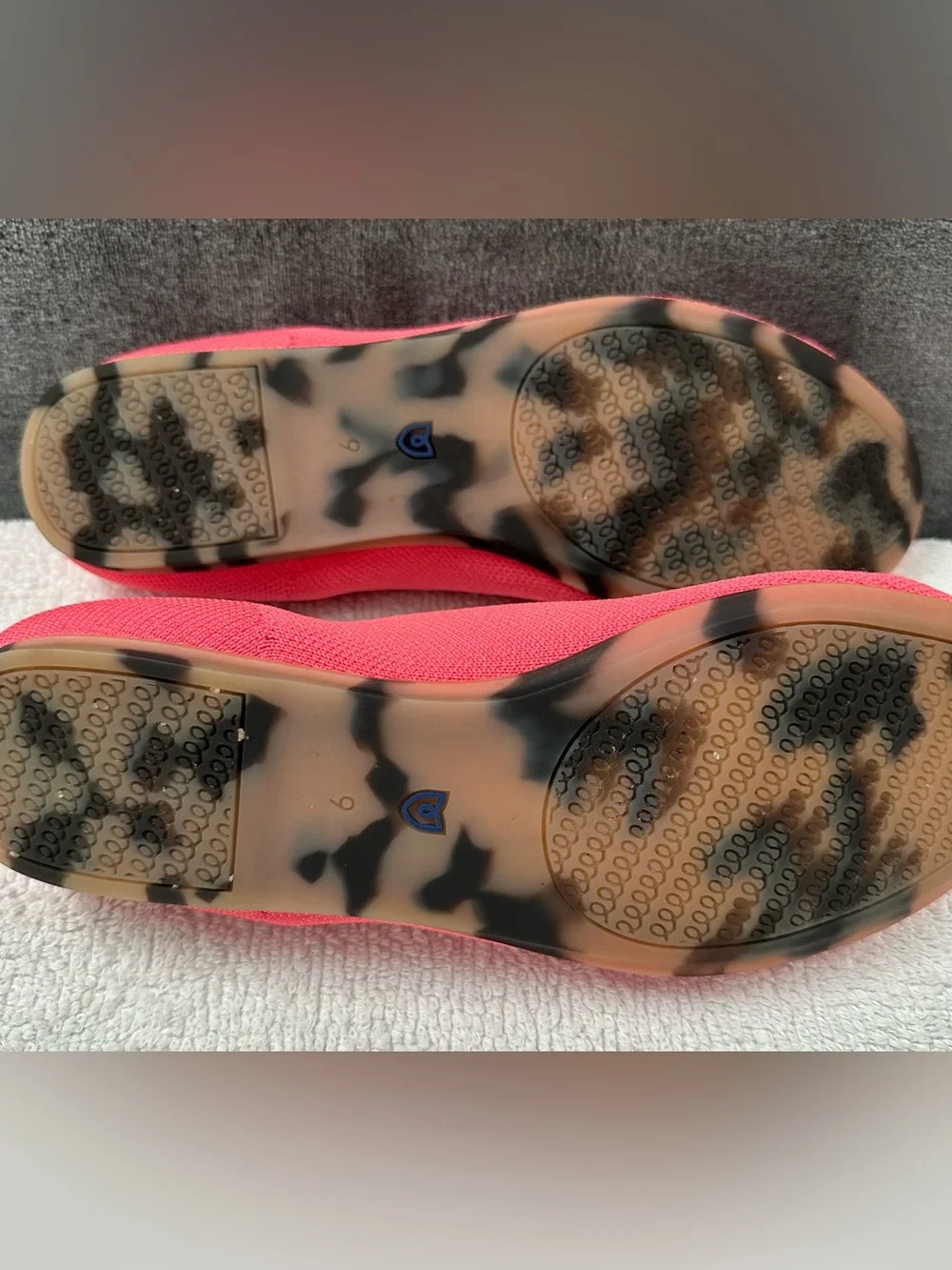 Rothy's Coral Knit Slip-On Flats with Blue Trim